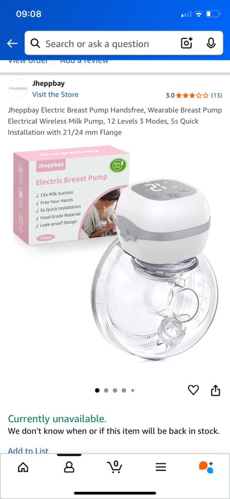 Unused breast pump bought as spare 