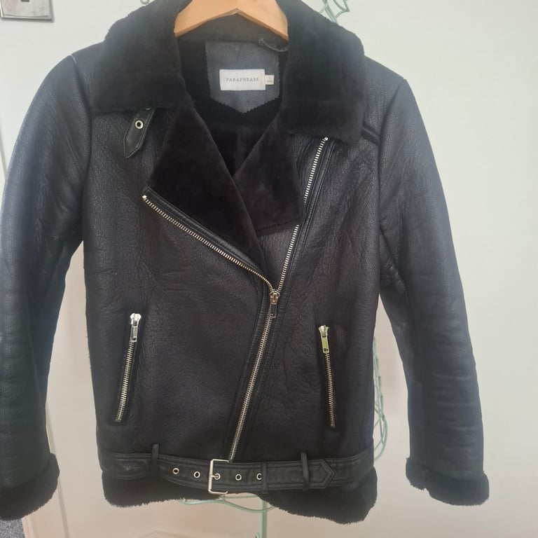 Paraphrase faux leather/fur black flying jacket