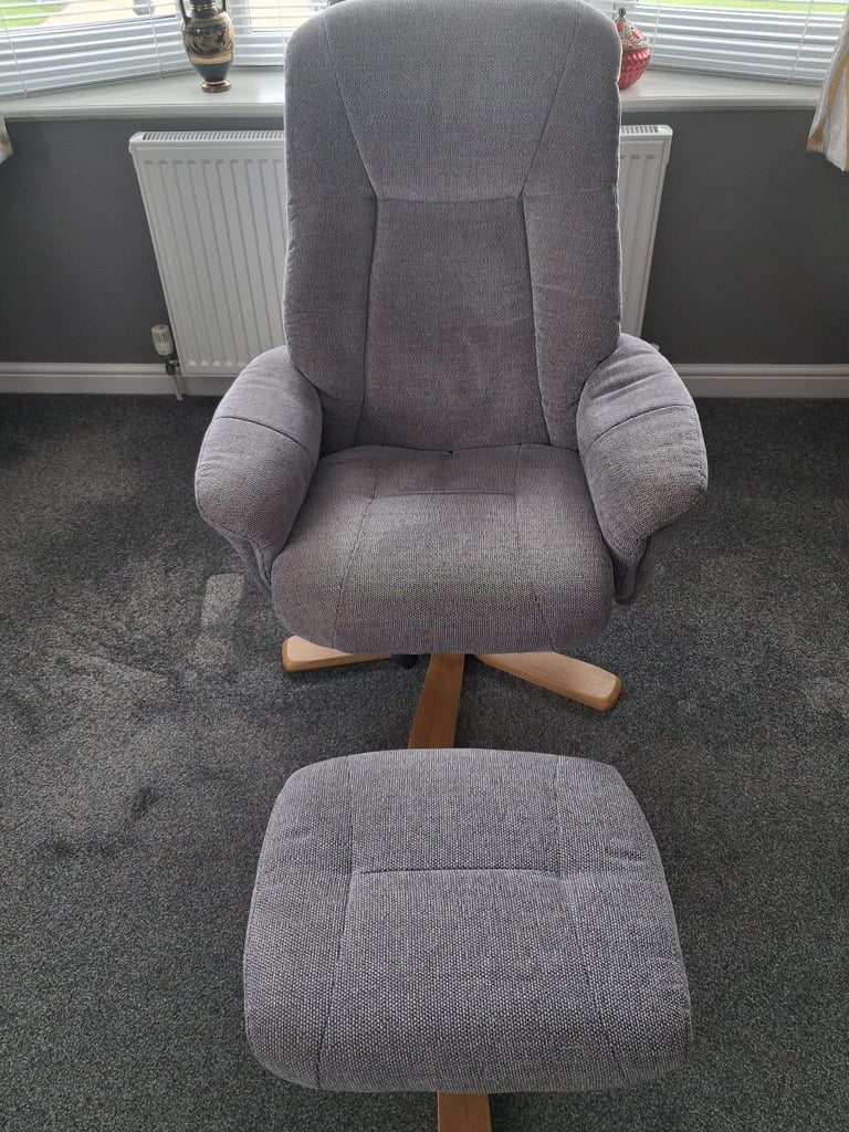 image for 2 Grey Fabric Swivel Chairs & 2 Matching Footstools
