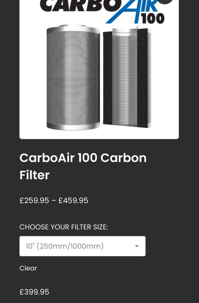 image for Carbon filter - 10inch 12inch 13inch grow hydro hydroponics gavita