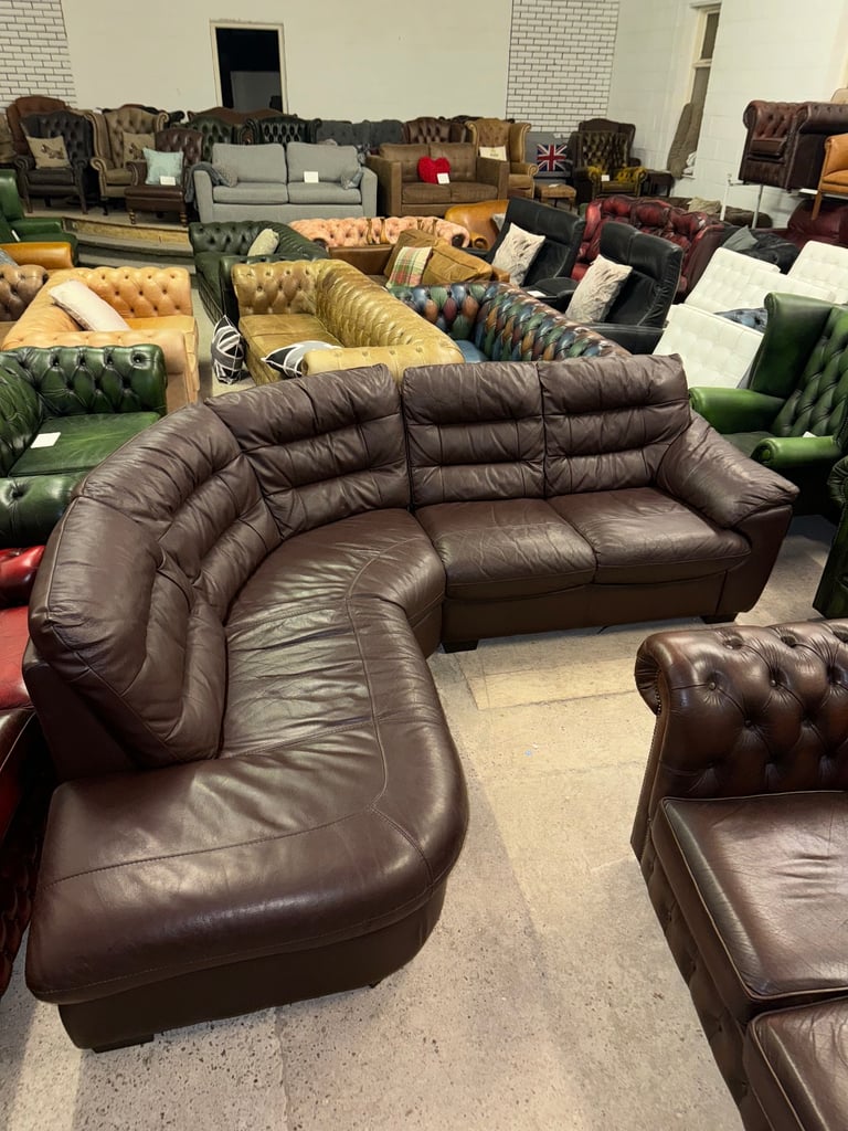 DFS Brown real leather corner sofa in 2 sections