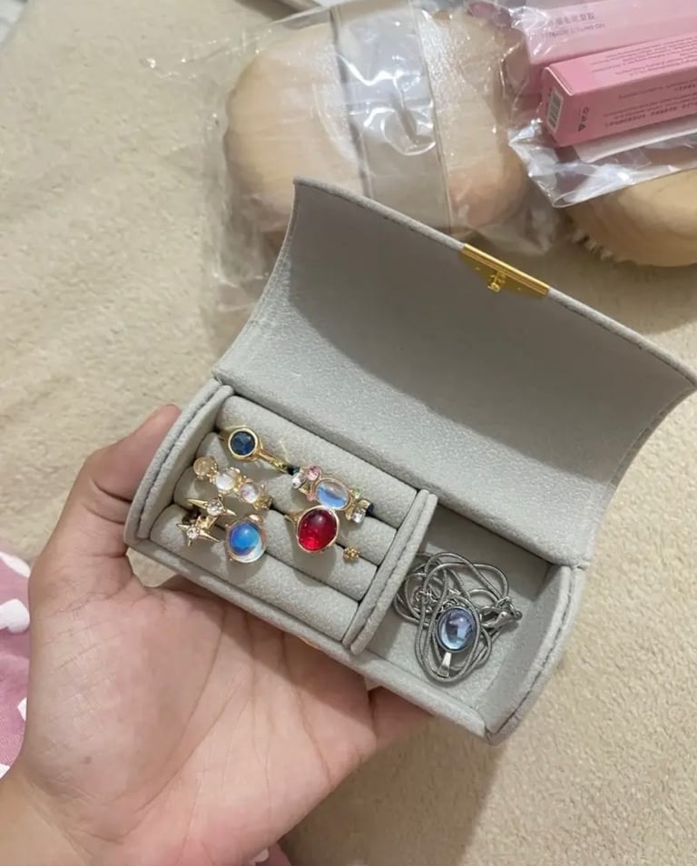Compact jewelry box for travel Grey/ Dark Green