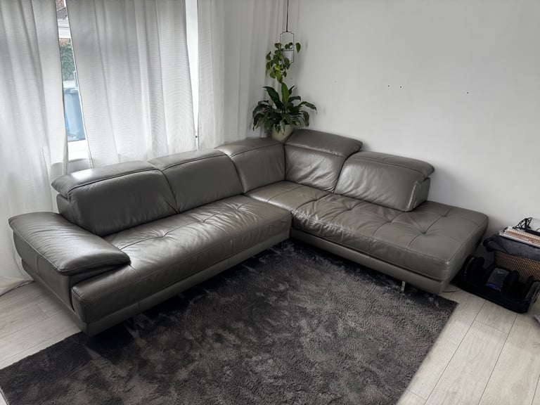 Dfs grey Italian leather corner sofa excellent condition