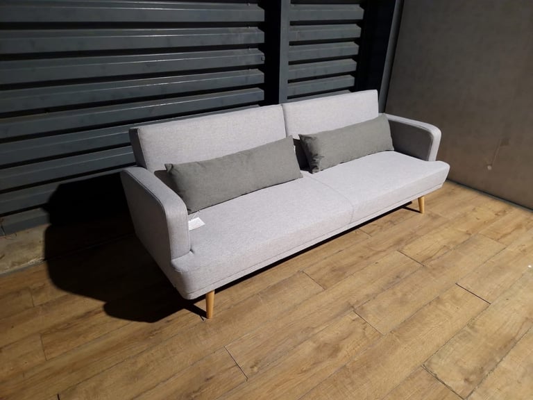 Barely Used Fabric 3 Seater Clic Clac Sofa Bed - Light Grey.