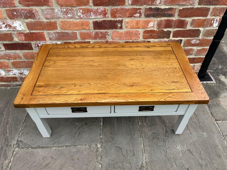 Rustic Solid Oak & Grey Painted (Double-Sided) Coffee Table - Excellent Condition 