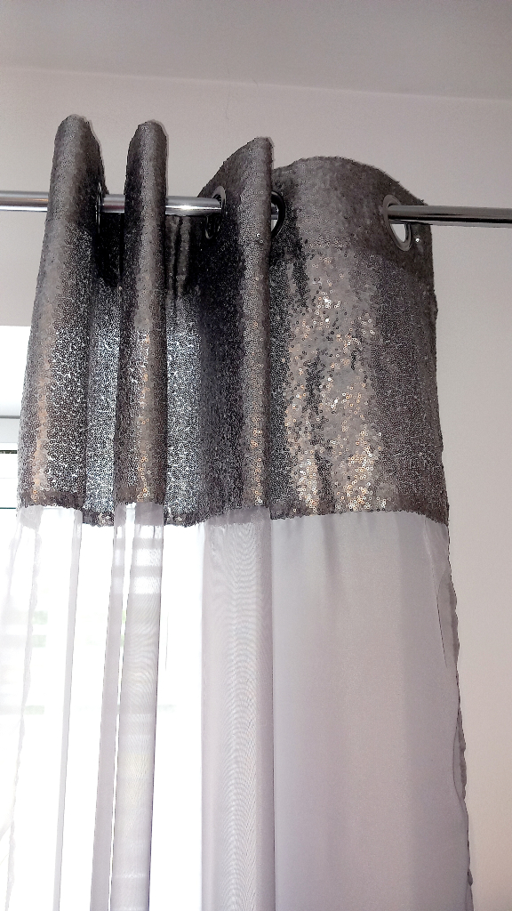 1 pair silver grey voile curtains for sale.