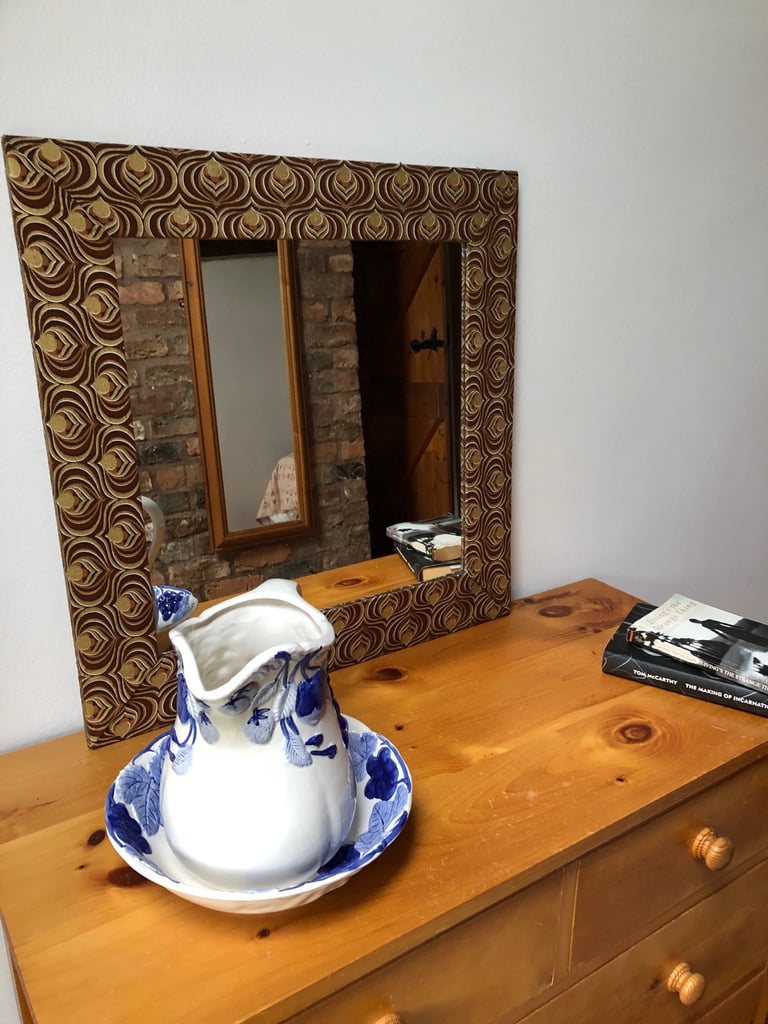 Large Square Fabric Covered Mirror