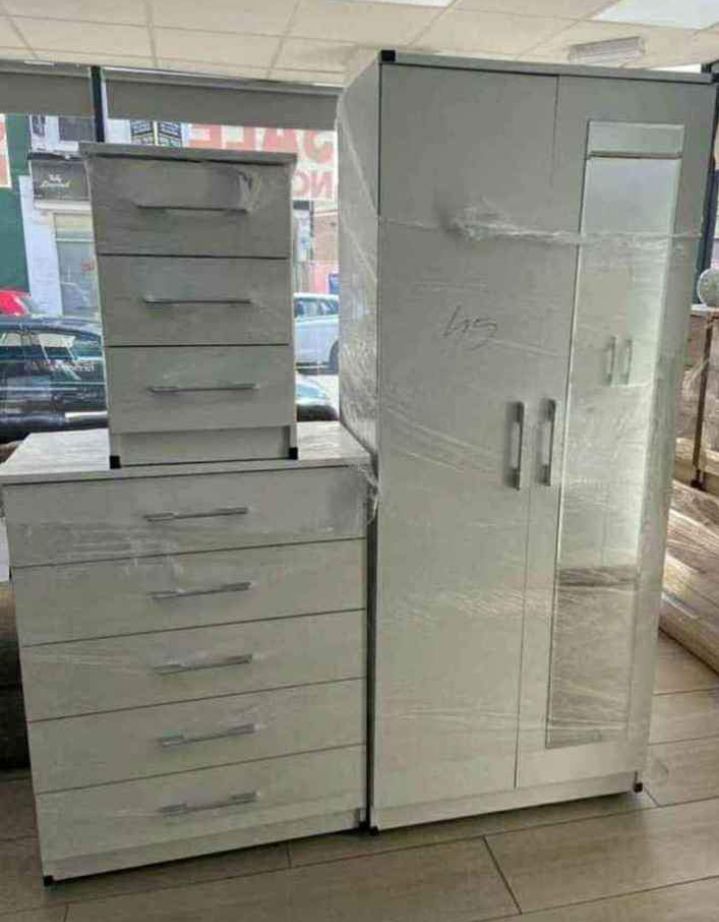 Modern Bedroom Furniture-Bedroom Suit Includes Wardrobe, Chest Of Drawers and Bedside Cabinet with H