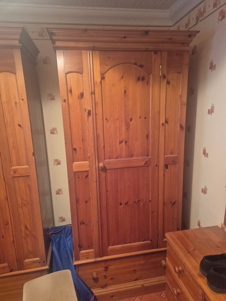 Pine Wardrobes, Drawers Set, and Dressing Table