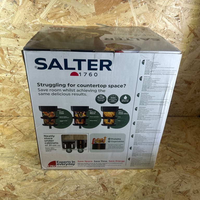 Salter Toronto VertiCook Ultra Air Fryer 9L 2 Drawers 9 Function PFAS-Free Black