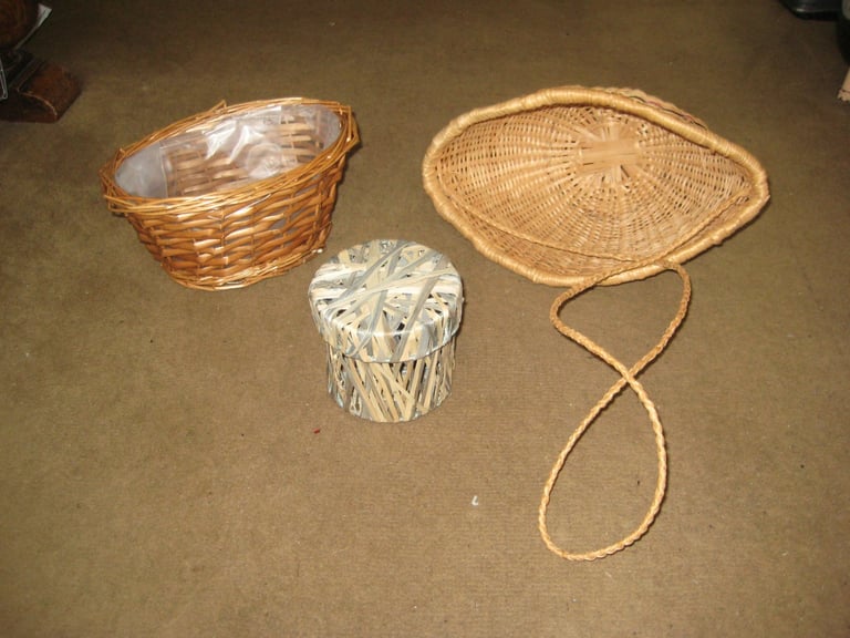image for Three Various Wickerwork Baskets - Please See Advert Description for Prices