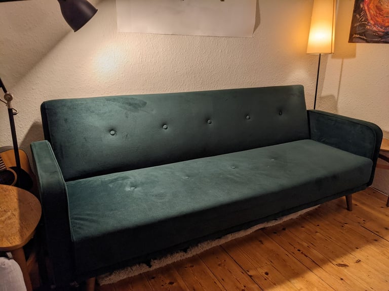 “Chou” click clack sofa bed from Made . com in a beautiful forest green velvet