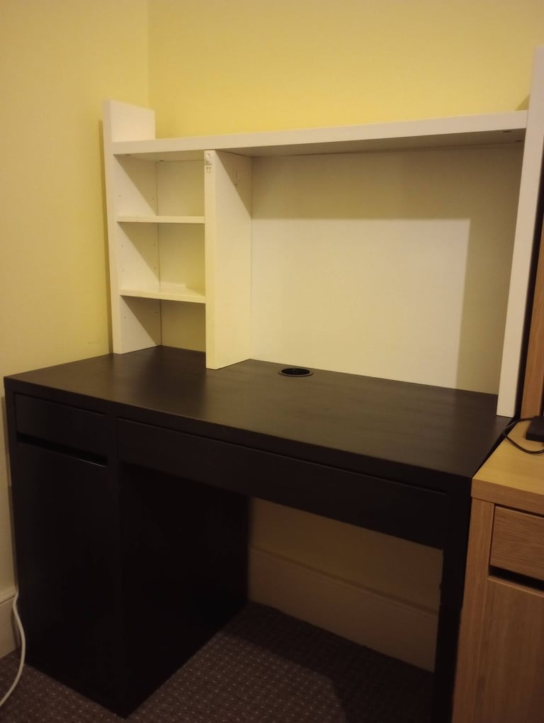 IKEA Black & White Micke Desk, Add On Unit 2 Shelves & Hand Made Back Cover for the bottom cupboard