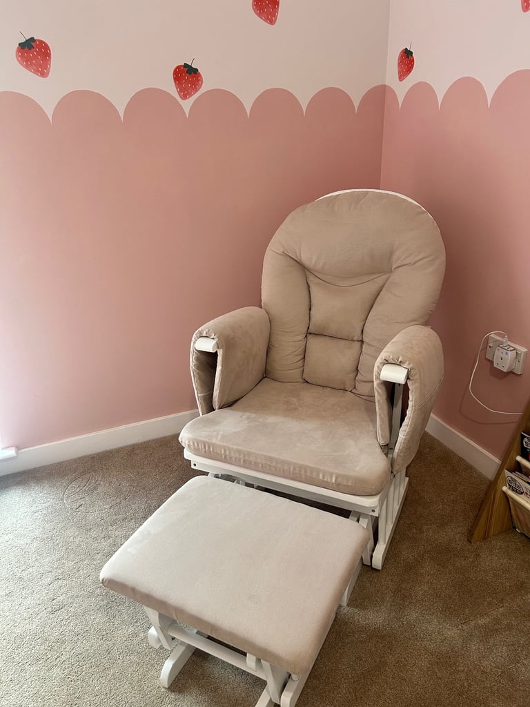 OBaby Reclining Glider Rocking Chair (White & Sand)