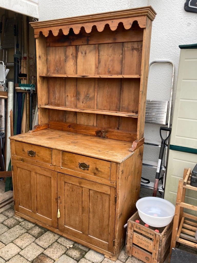 image for IMPRESSIVE ANTIQUE WAXED PINE FARMHOUSE DRESSER with lock & key