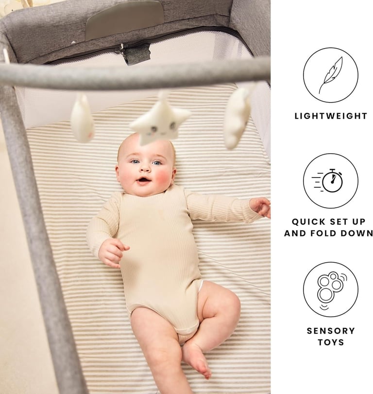 Ickle Bubba Scout 3-in-1 Travel Crib Cot & Playpen, Including Mattress & Toy Bar