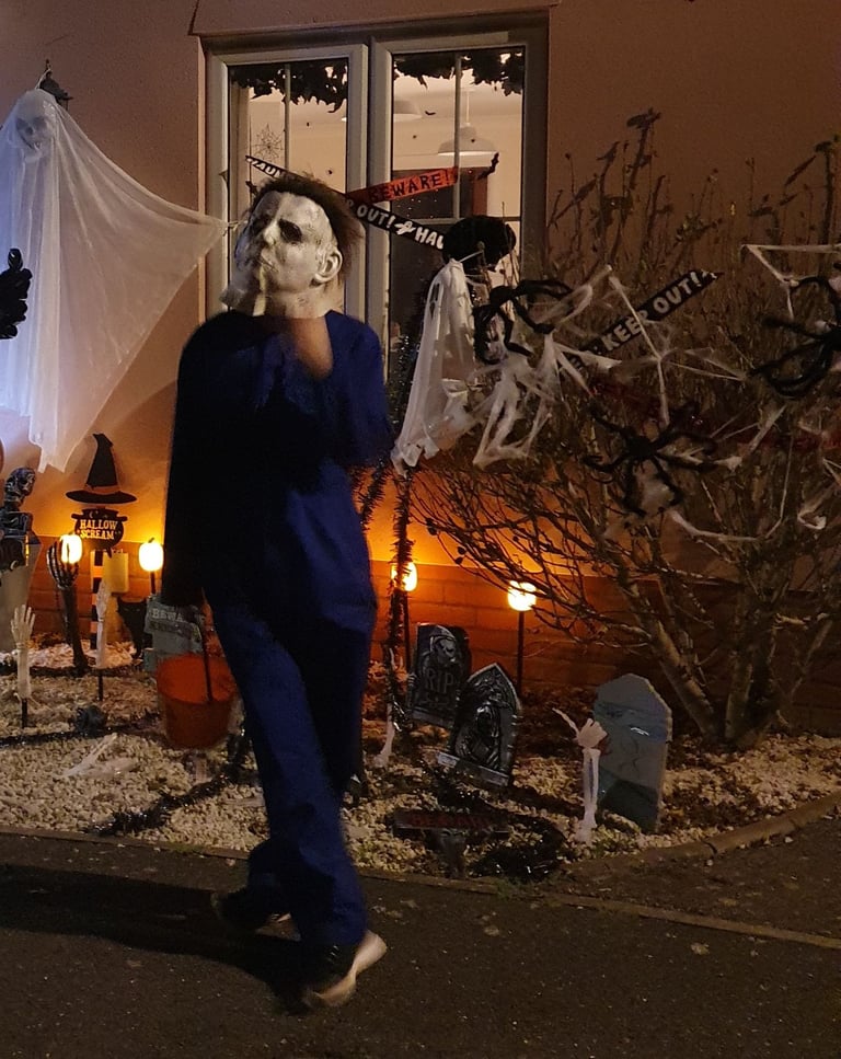 image for Michael Myers Halloween Outfit - Mask & Dark Blue Coverall (age 14)