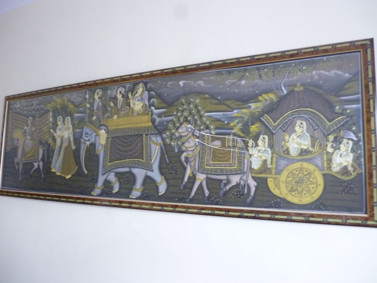 image for Very beautiful indian traditional painting on cloth complete with the frame(146 cms by 46 cms)