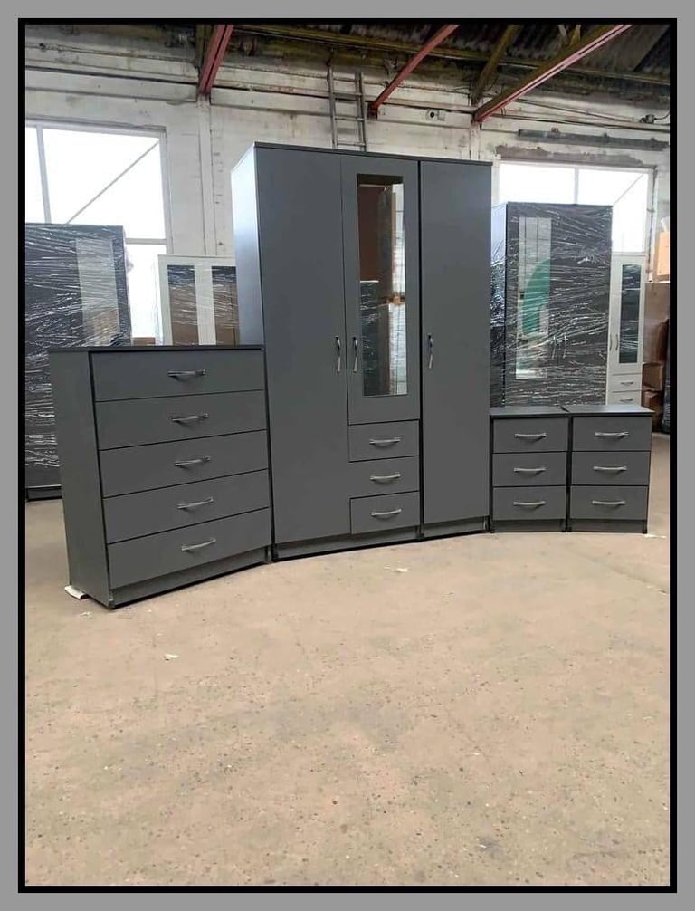 Modern Bedroom Furniture. Bedroom Suit Includes Bedside Tables, Chest of Drawers and Wardrobes