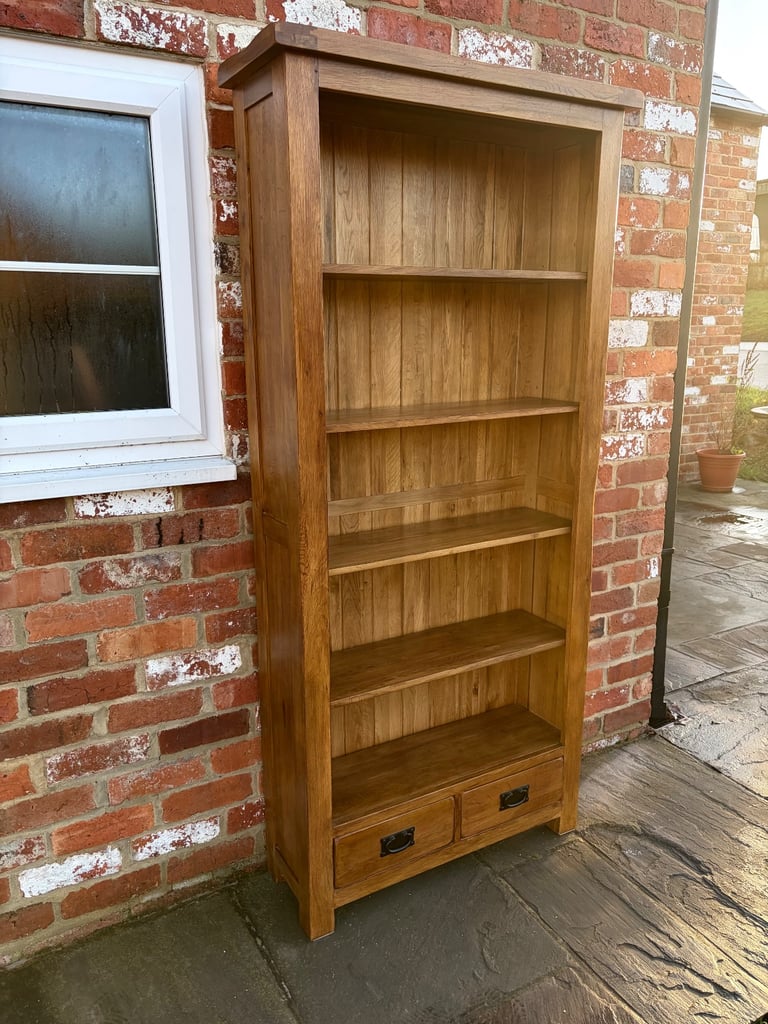 Rustic Solid Oak Tall Bookcase - Excellent Condition 