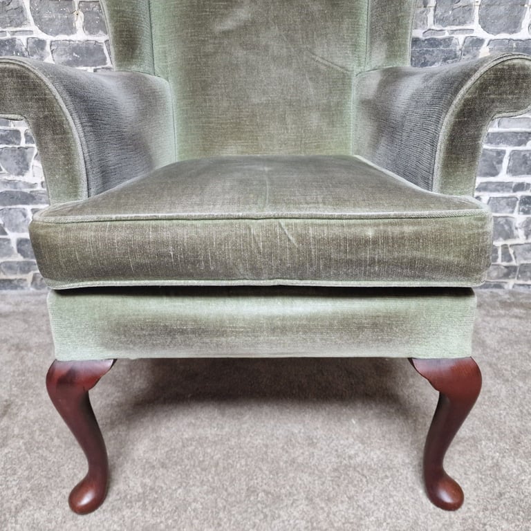 Parker Knoll Wingback Armchair – Green Velvet Upholstery