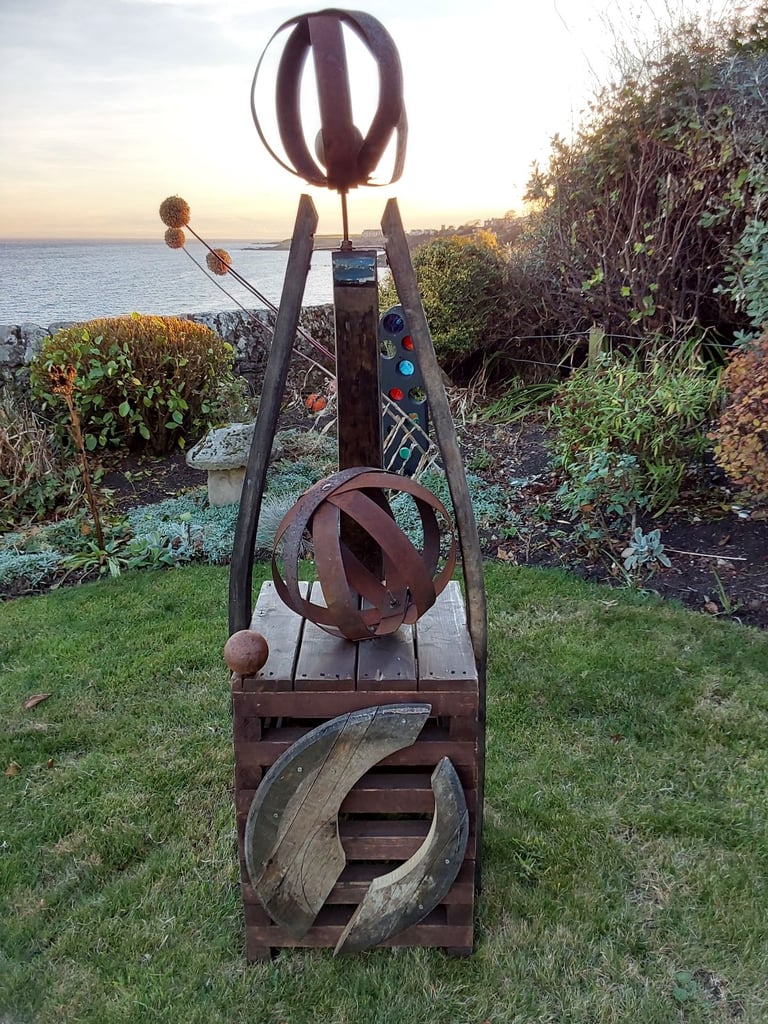Garden art from whisky barrel materials 