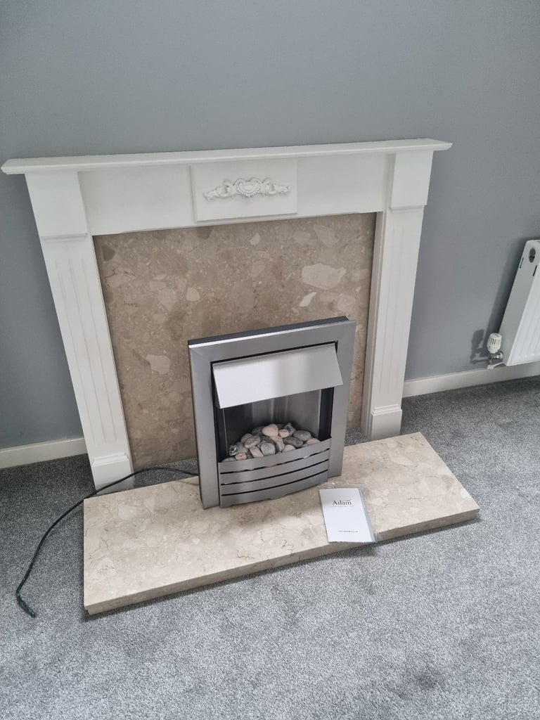 FREE electric fire marble hearth with back and wooden surround