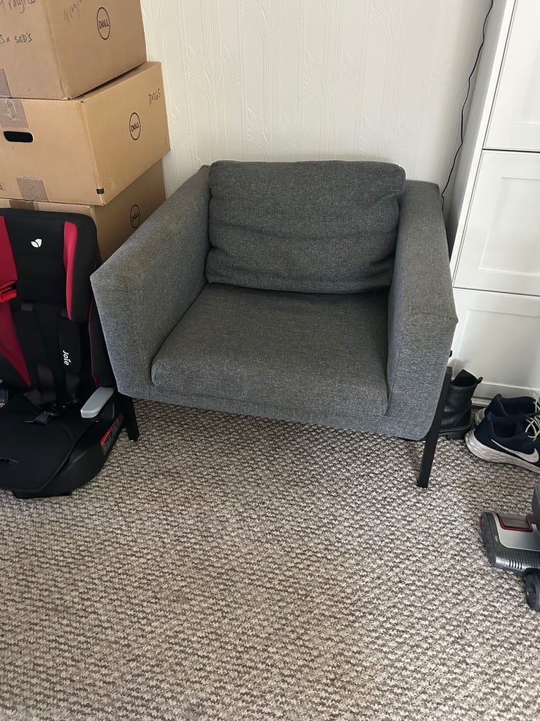 Two grey Ikea arm chairs 
