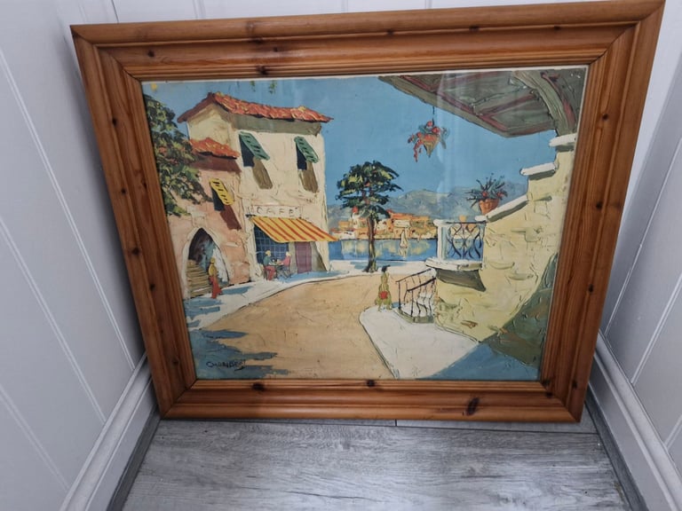 Cafe Au Quai France Large vintage framed Print By Chantos