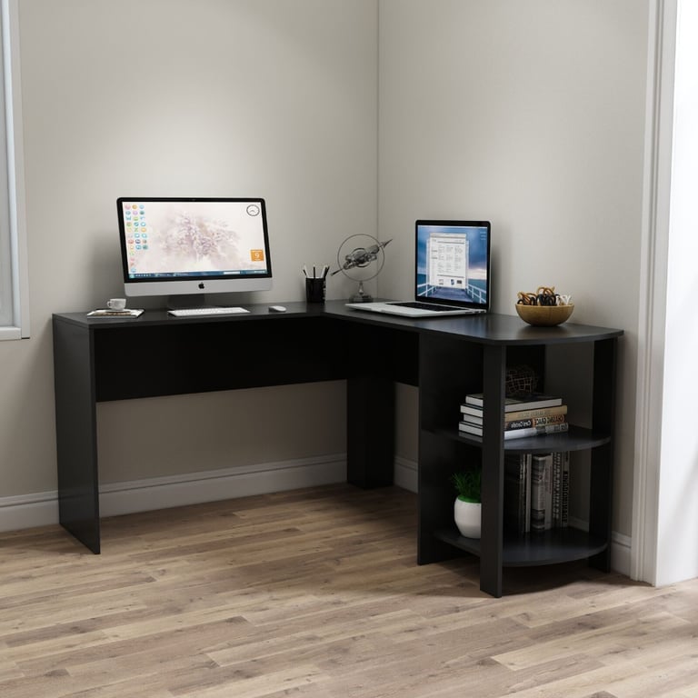 NEW Corner Computer Desk L-shaped PC Table Workstation w/ Shelves Home Office Study