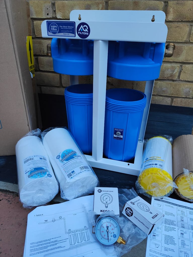 AQUAFILTER 10" Big Blue Whole House Water Filter System + Water Softening Filters NEW