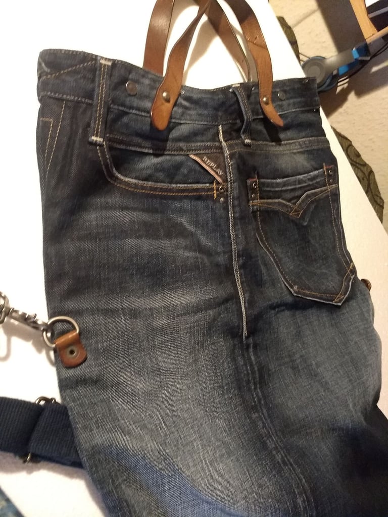 Vintage Replay denim Tote or shoulder bag. One off Unique jeans bag. Recycled denim 