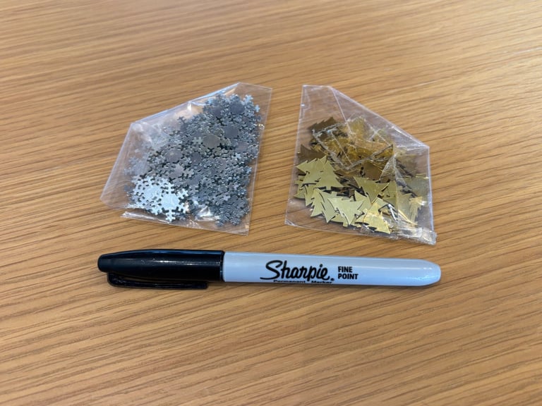 image for Silver Snowflake & Gold Christmas Tree Sequins Shiny Metal - Cards Decorations Winter Festive Decor