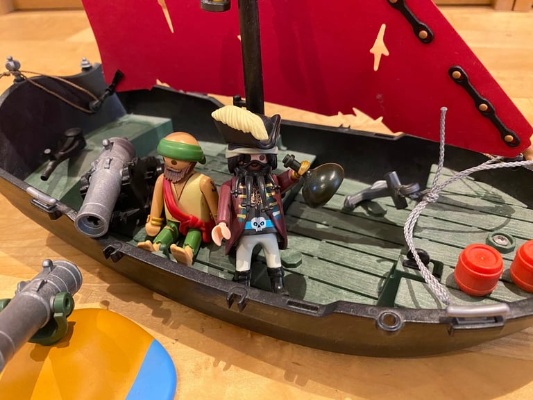 image for Playmobil pirate ship and treasure island with fire-able cannons