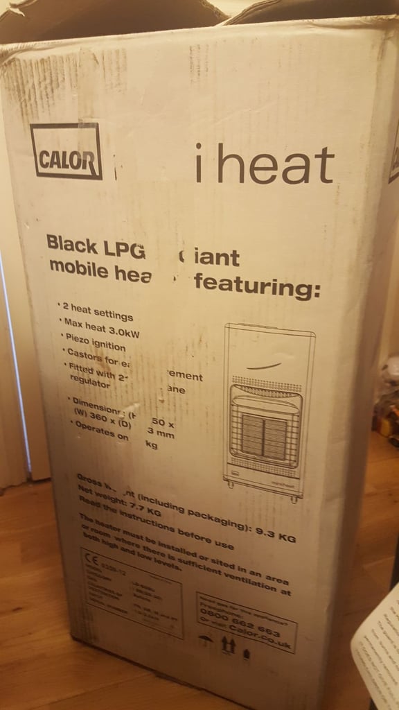 calor gas mini heat black lpg radiant mobile heater fitted with 21mm butane regulator new other