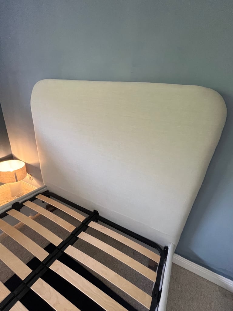 White company King size Melbury natural linen bed 