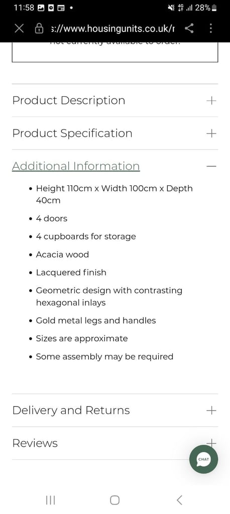 Acacia wood 4 door highboard