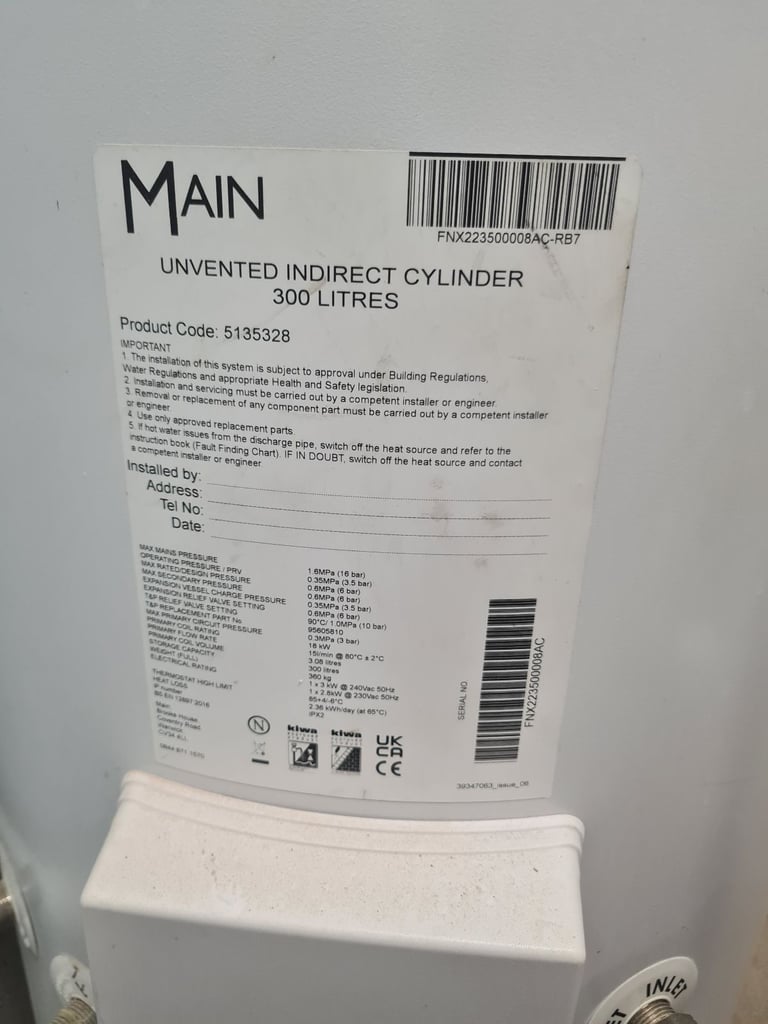 image for  MAIN 300L  Indirect Cylinder - nearly new