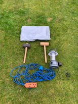 Variety of camping accessories including a twin power lead
