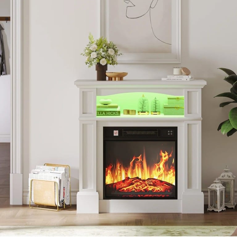 Russel Lark Manor Electric Fireplace with LED Storage Shelf