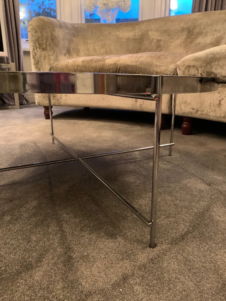 Chrome and mirror round coffee table