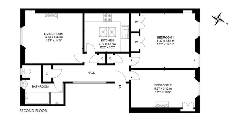 Incredible, 2 bedroom, 2nd floor property north of Edinburgh’s New Town – available November