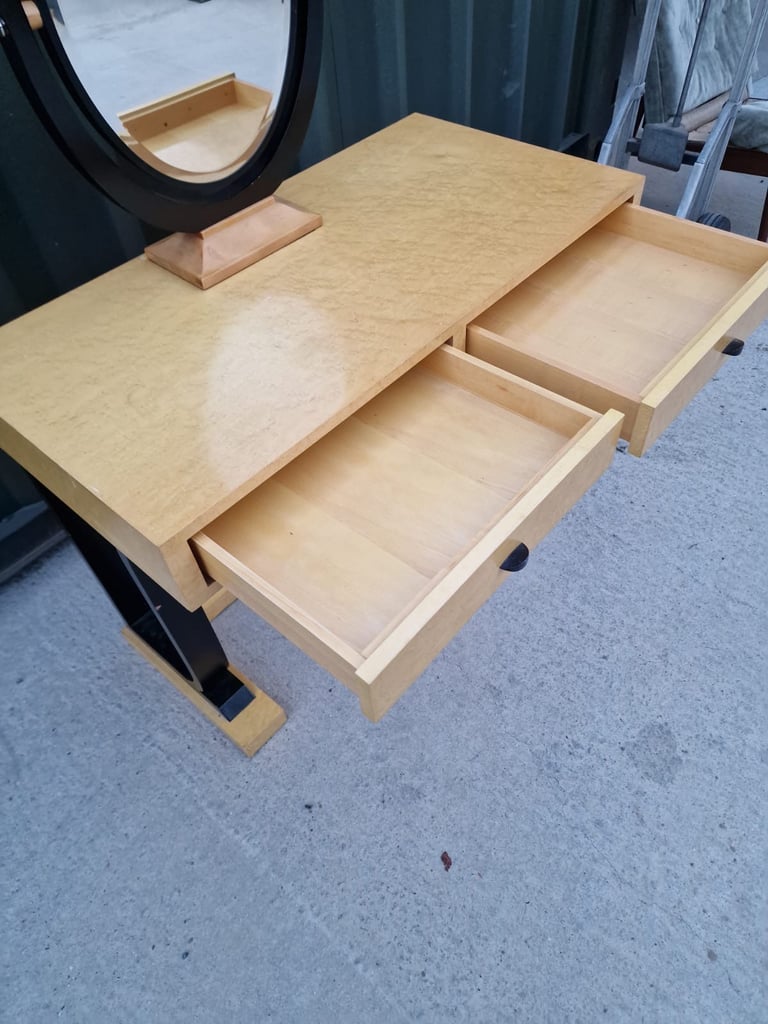Art Deco Style Maple Console Dressing Table With Freestanding Mirror