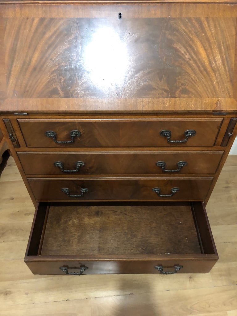 Antique wooden bureau writing desk with drawers 