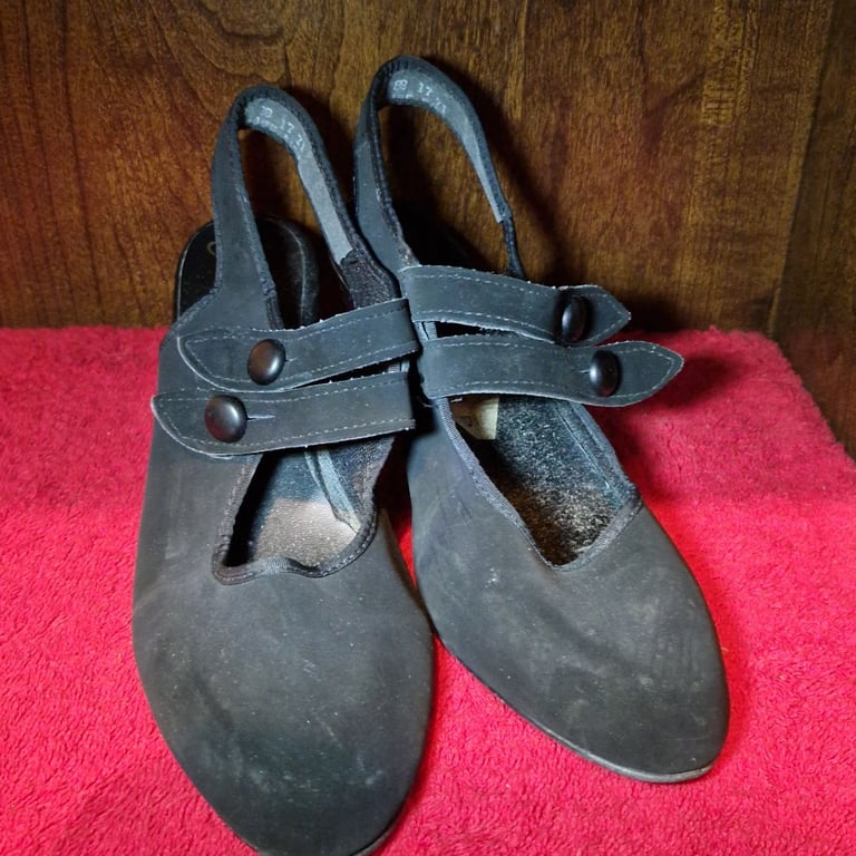 Vintage Salamander Slingback Heels – Black Suede Double Strap – UK 5 – Made in Lithuania