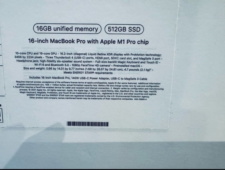 Apple MacBook Pro 16-inch Grey 10-Core with M1 Pro Chip, 16GB RAM, 512GB SSD