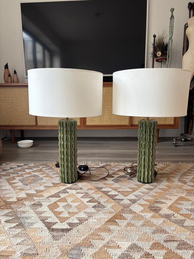 image for Soho Home Finn collection ceramic and linen lamps pair 