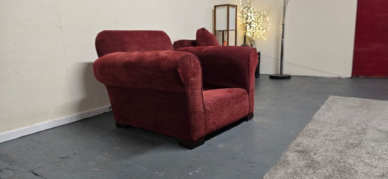 Multiyork®️ Imogen Duck Feather Interlined Wine Red Fabric Loose Cover Armchair Excellent Condition