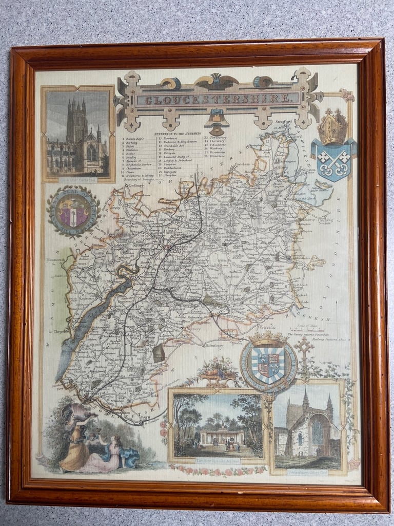 Reproduction copy of 19C county maps of Somerset and Gloucestershire. 