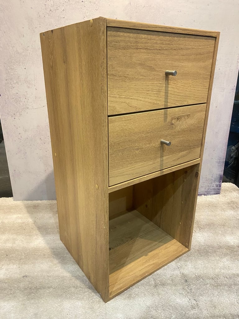 image for Wooden Bedside double drawer nightstand bedroom nightside table home house